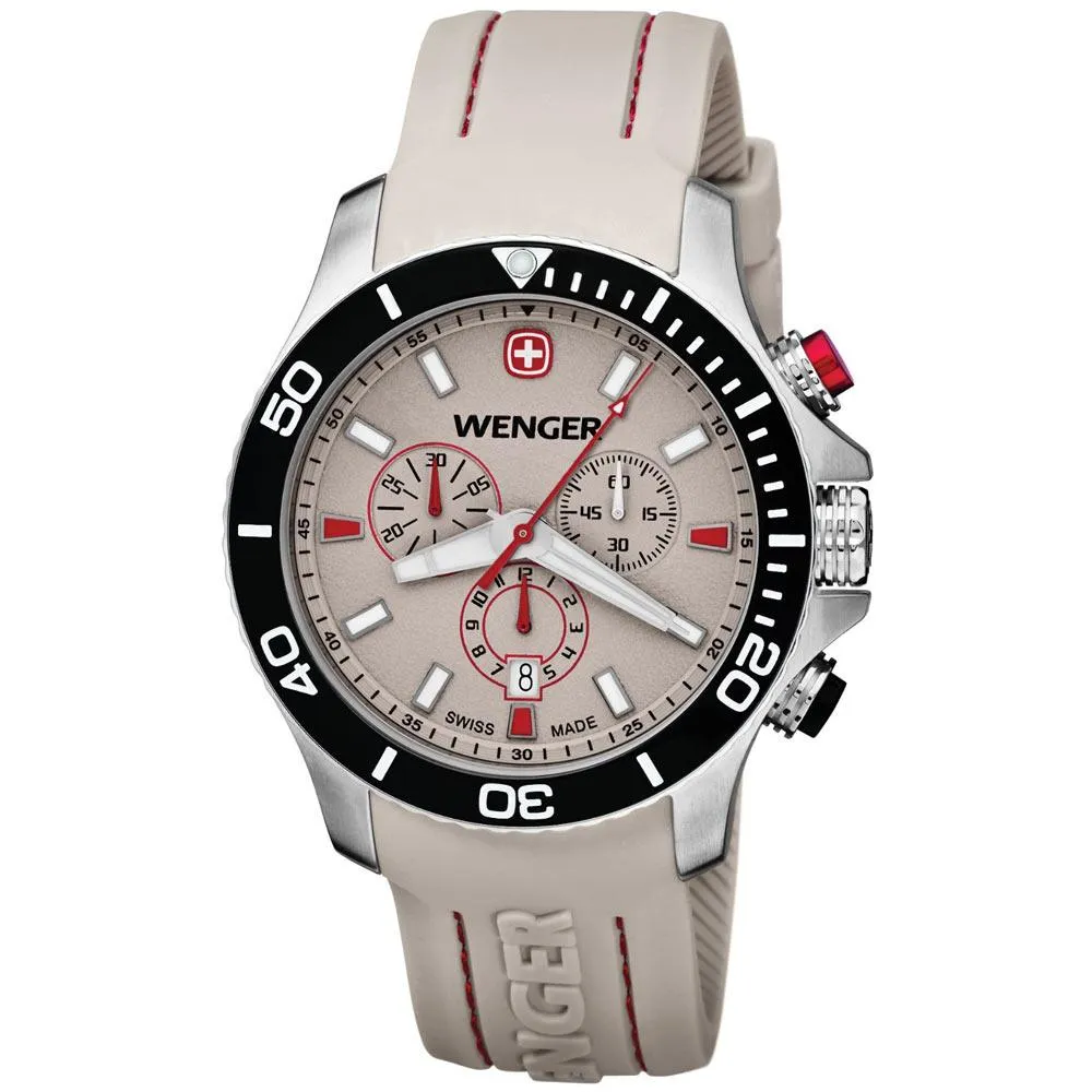 Wenger 0643.105 Men's Sea Force White & Red Dial White Rubber Strap Chronograph Dive Watch