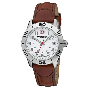 Wenger 0721.101 Swiss Made Women's Grenadier White Dial Brown Leather Strap Sport Watch