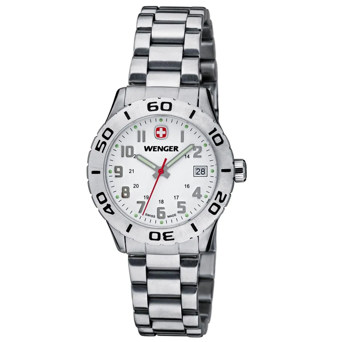 Wenger 0721.102 Swiss Made Women's Grenadier White Dial Stainless Steel Bracelet Sport Watch