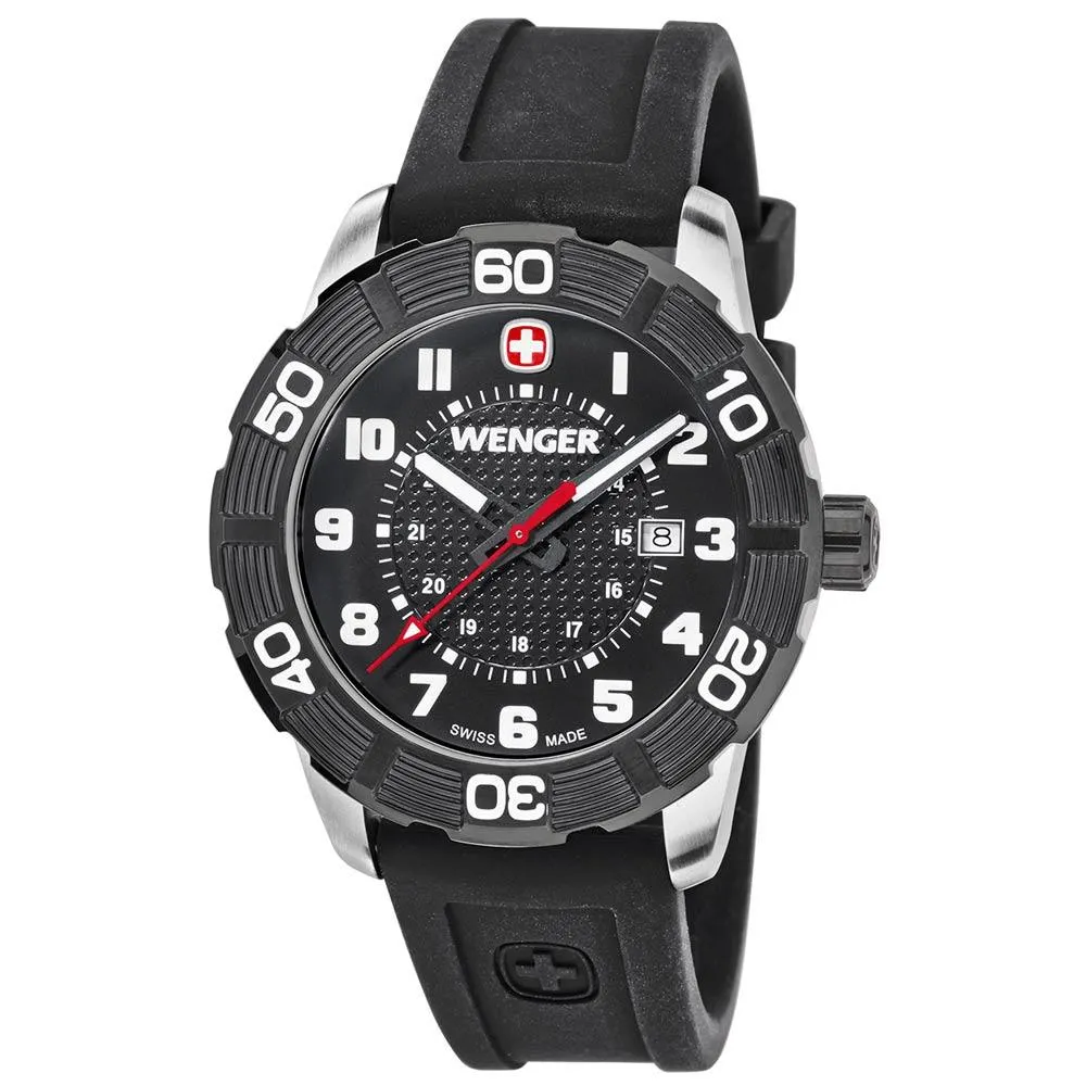 Wenger 0851.105 Men's Roadster Sport Black Bezel Black Dial Black Rubber Strap Watch