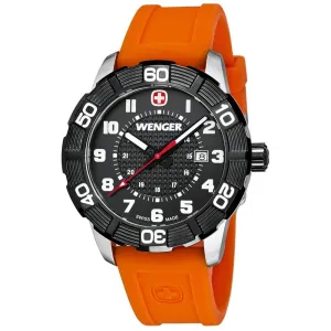 Wenger 0851.106 Men's Roadster Sport Black Bezel Black Dial Orange Rubber Strap Watch