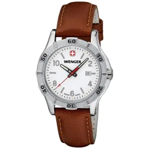 Wenger 0921.101 Women's Platoon White Dial Brown Leather Strap Watch