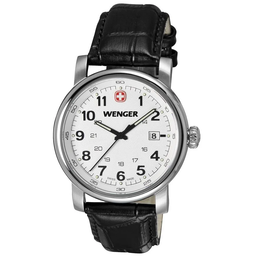 Wenger 1041.102 Men's Urban Classic White Dial Black Leather Strap Watch