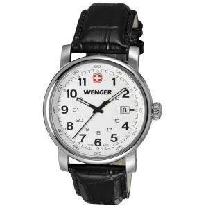 Wenger 1041.102 Men's Urban Classic White Dial Black Leather Strap Watch