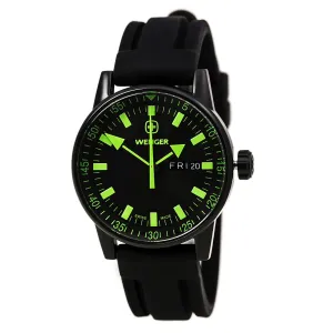 Wenger 70172 Men's Black Ion Plated Green Accents Black Dial Rubber Strap Watch