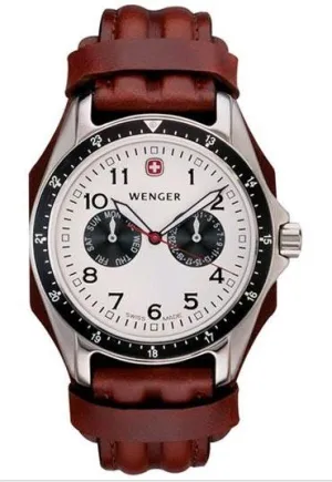 Wenger 72111 Men's Brown Leather Strap Swiss White Dial Watch