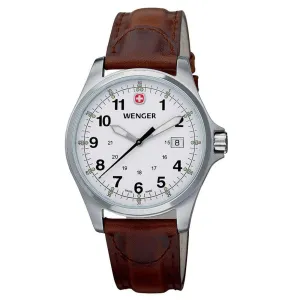 Wenger 72780 Men's TerraGraph White Dial Brown Leather Strap Military Time Watch