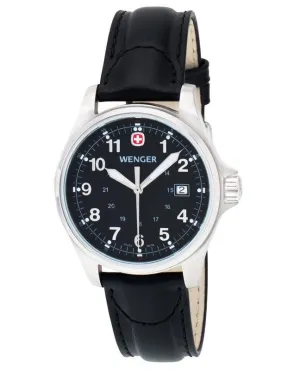 Wenger 72785 Men's Black Leather Strap Swiss Watch