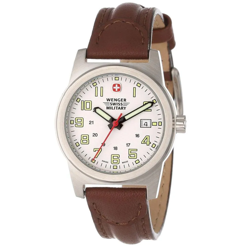 Wenger 72920 Women's Military Classic Field Sports White Dial Brown Leather Strap Swiss Watch