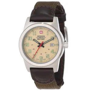 Wenger 72921 Women's Military Classic Field Sports Beige Dial Green Canvas &#38; Brown Leather Strap Watch