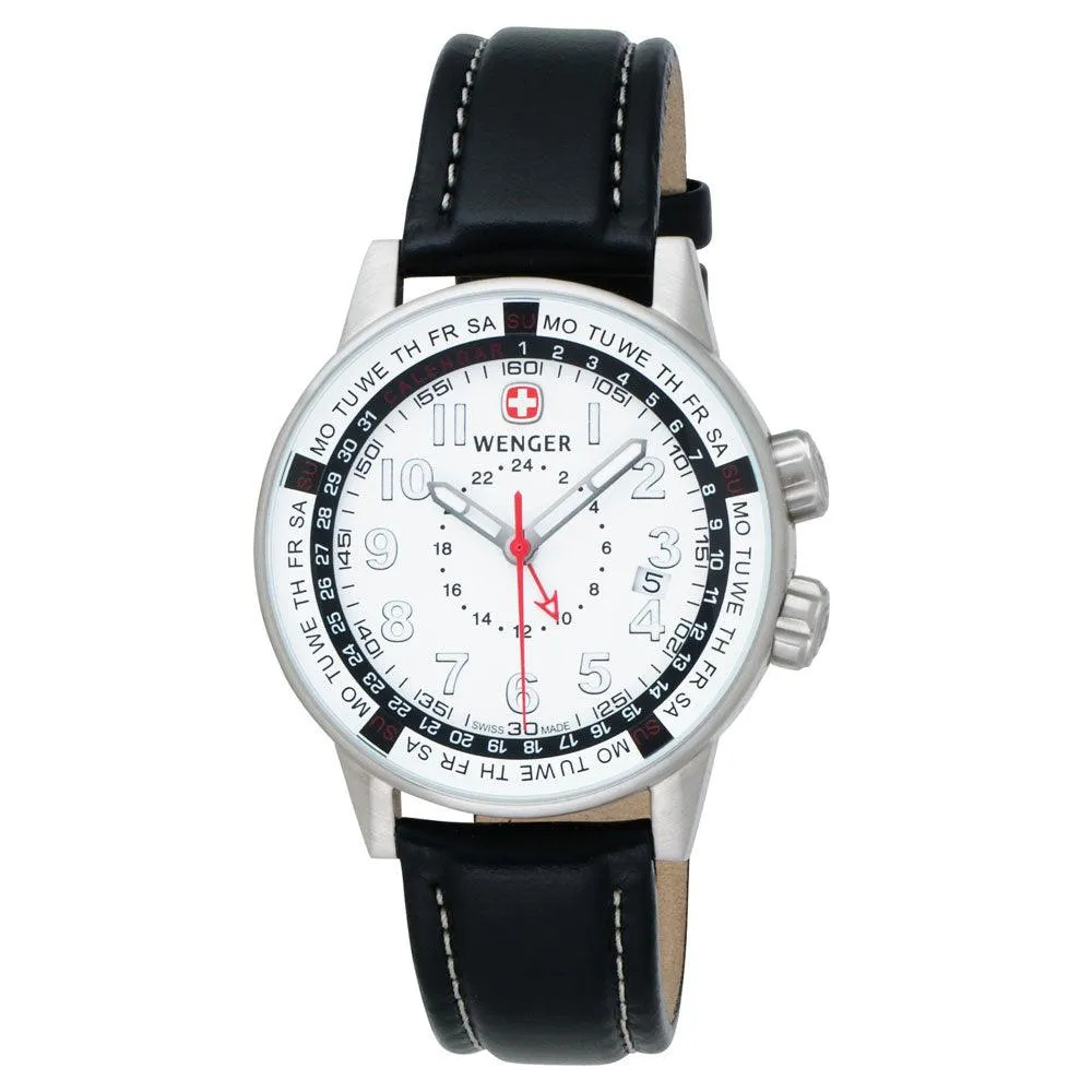 Wenger 74731 Men's Commando Calendar White Dial Black Leather Strap Watch