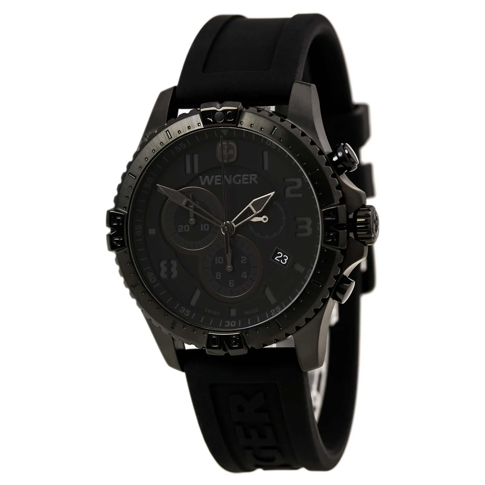 Wenger 77054 Men's Chronograph Black Silicon Strap Swiss Watch