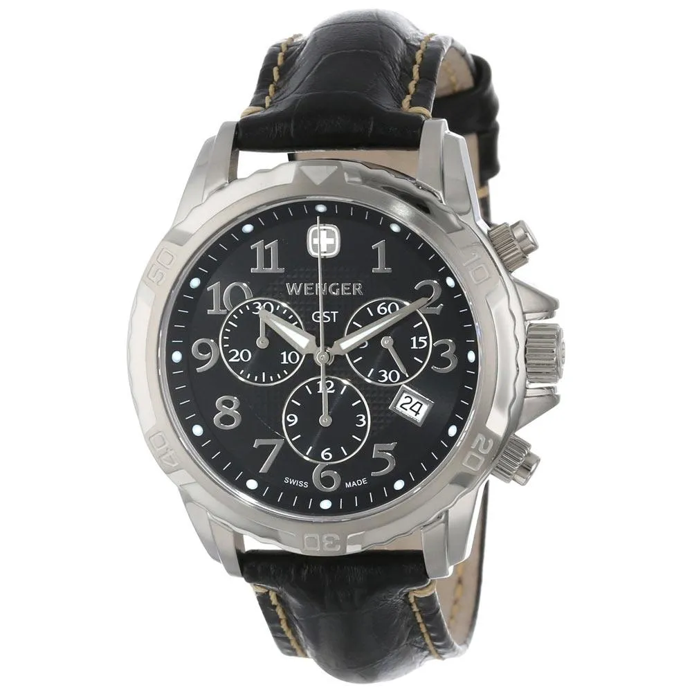 Wenger 78255 Men's GST Chrono Black Dial Black Leather Strap Watch