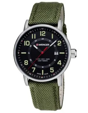 Wenger Attitude Outdoor Mens Watch - Black Dial - Green Nylon Strap - Date