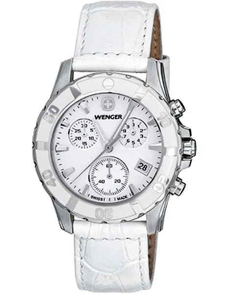 Wenger Ladies Sport Chronograph - White Case&#44; Bezel&#44; and Leather Strap
