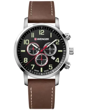 Wenger Mens Attitude Chronograph - Black Dial - Brown Strap - Date - 100m