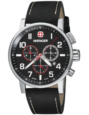 Wenger Mens Commando Chrono - Black Dial - Leather Strap - 100M WR - Date