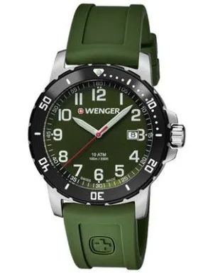Wenger Mens Off Road - Black PVD - Green Dial - Green Silicone Strap - Date