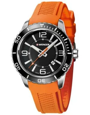 Wenger Mens Roadster - Orange Silicone Strap - Black Dial - Date - 100m