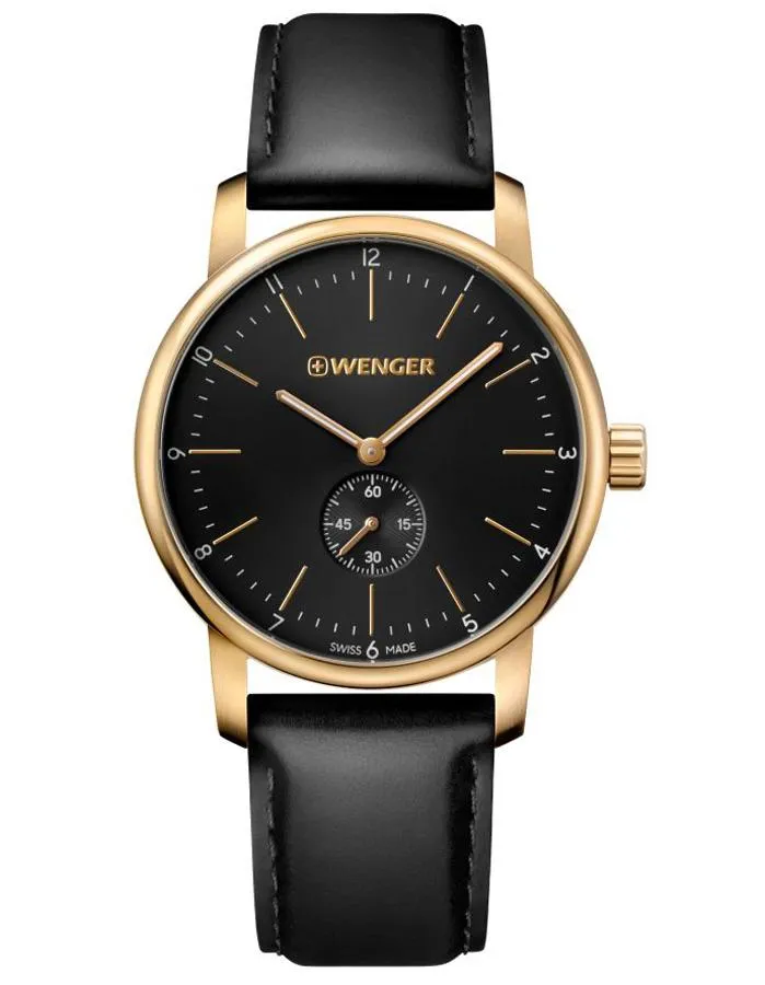 Wenger Mens Urban Classic Watch - Rose Gold-Tone - Black Dial & Strap - 100m