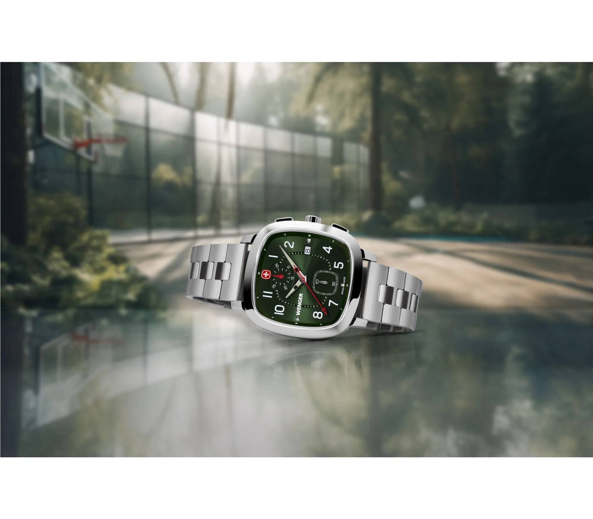 Wenger Vintage Sport Chrono 39.5mm Green Dial Stainless Steel Watch 01.1933.112