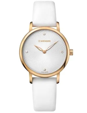 Wenger Womans Urban Donnissima Watch - Gold-Tone Case - White Dial & Strap