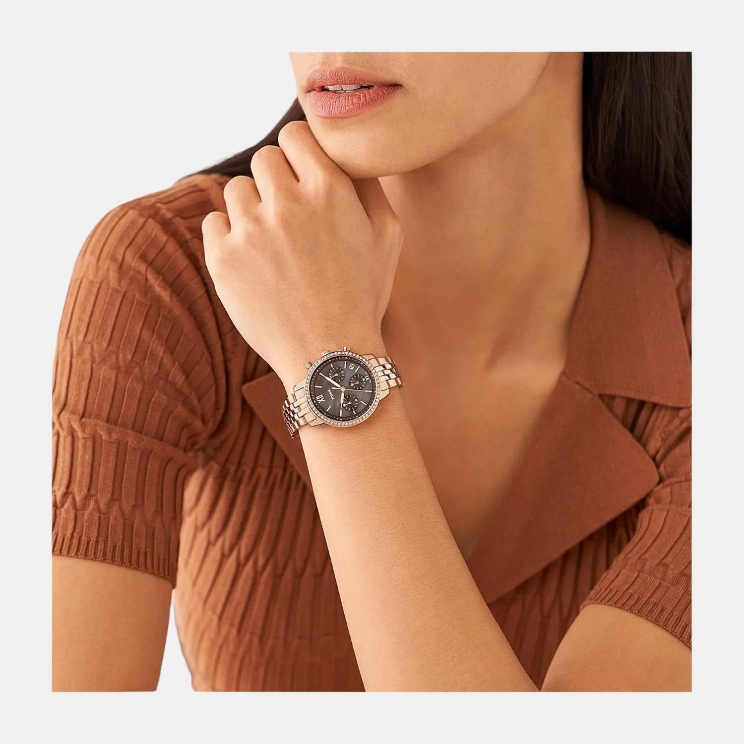 Women's Brown Stainless Steel Chronograph Watch ES5218