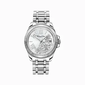 Womens watch flowers from white stones